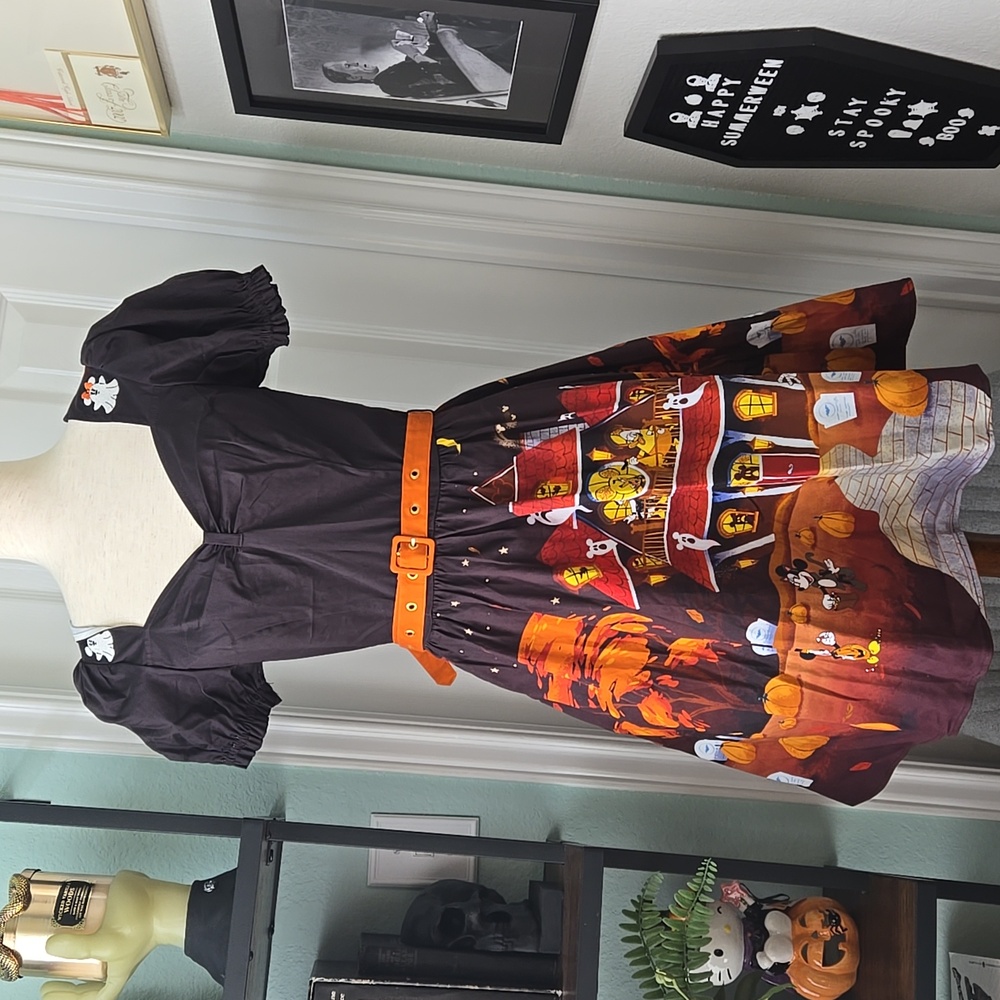 Loungefly x Disney Halloween Haunted House Dress W/ Disney Characters, NWT